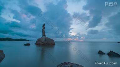 珠海珠海渔女雕像夜转日延时固定延时摄影